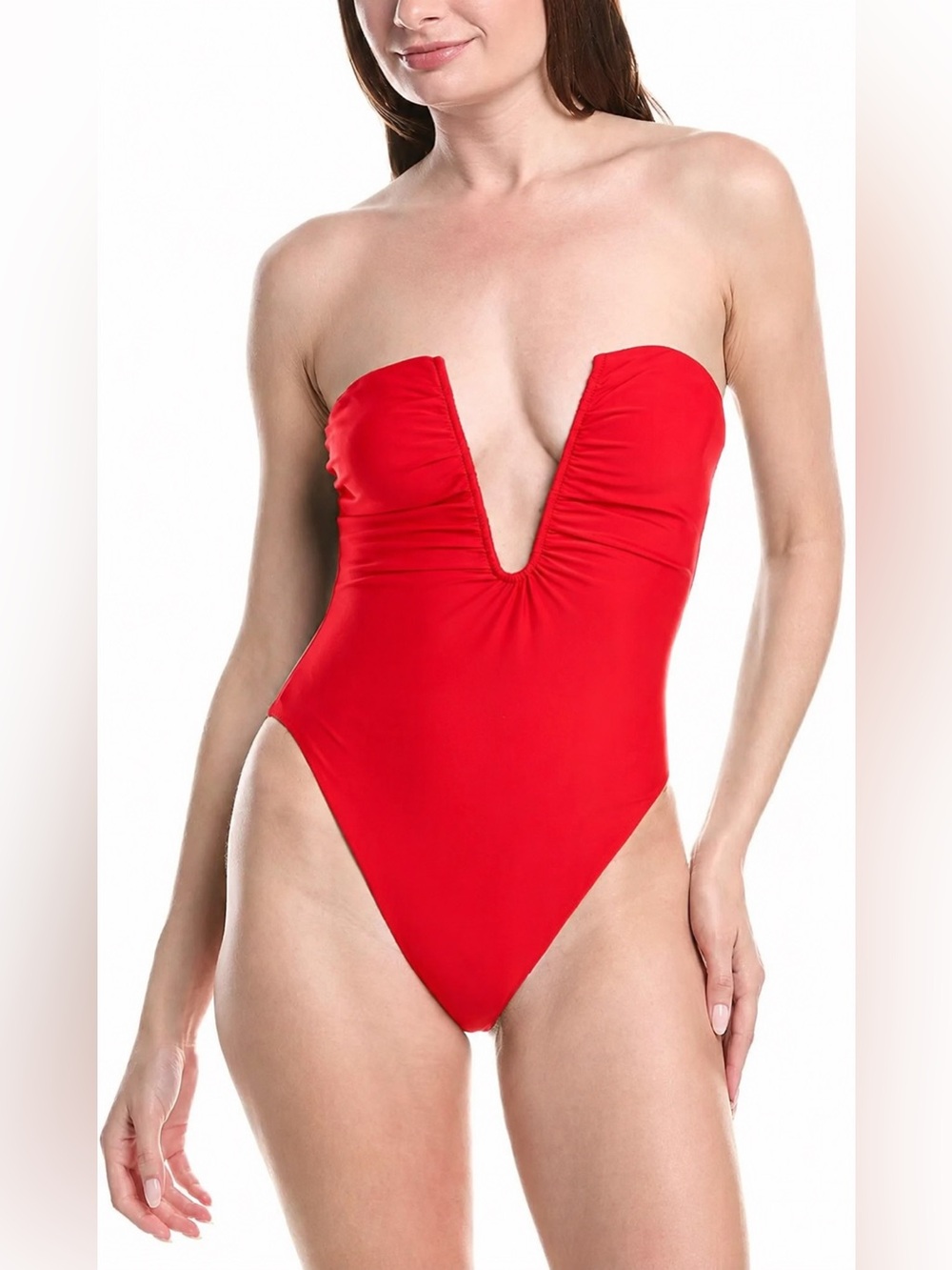 Ramy Brook‎ Bianka Plunge One-Piece Swimsuit in Red Small